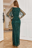 Dark Green Sheath Sequins Formal Dress with Cape Sleeves
