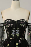 Black A-Line Off The Shoulder Prom Dress with Embroidery