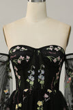 Black A-Line Off The Shoulder Prom Dress with Embroidery
