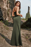 Olive Sheath Strapless Long Wedding Party  Dress with Split Front