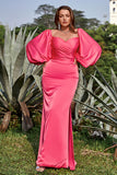 Peach Sheath Off the Shoulder Plus Size Party Dress with Long Sleeves