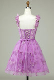 Cute Purple A Line Corset Short Homecoming Dress with Appliques