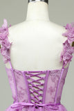 Cute Purple A Line Corset Short Homecoming Dress with Appliques