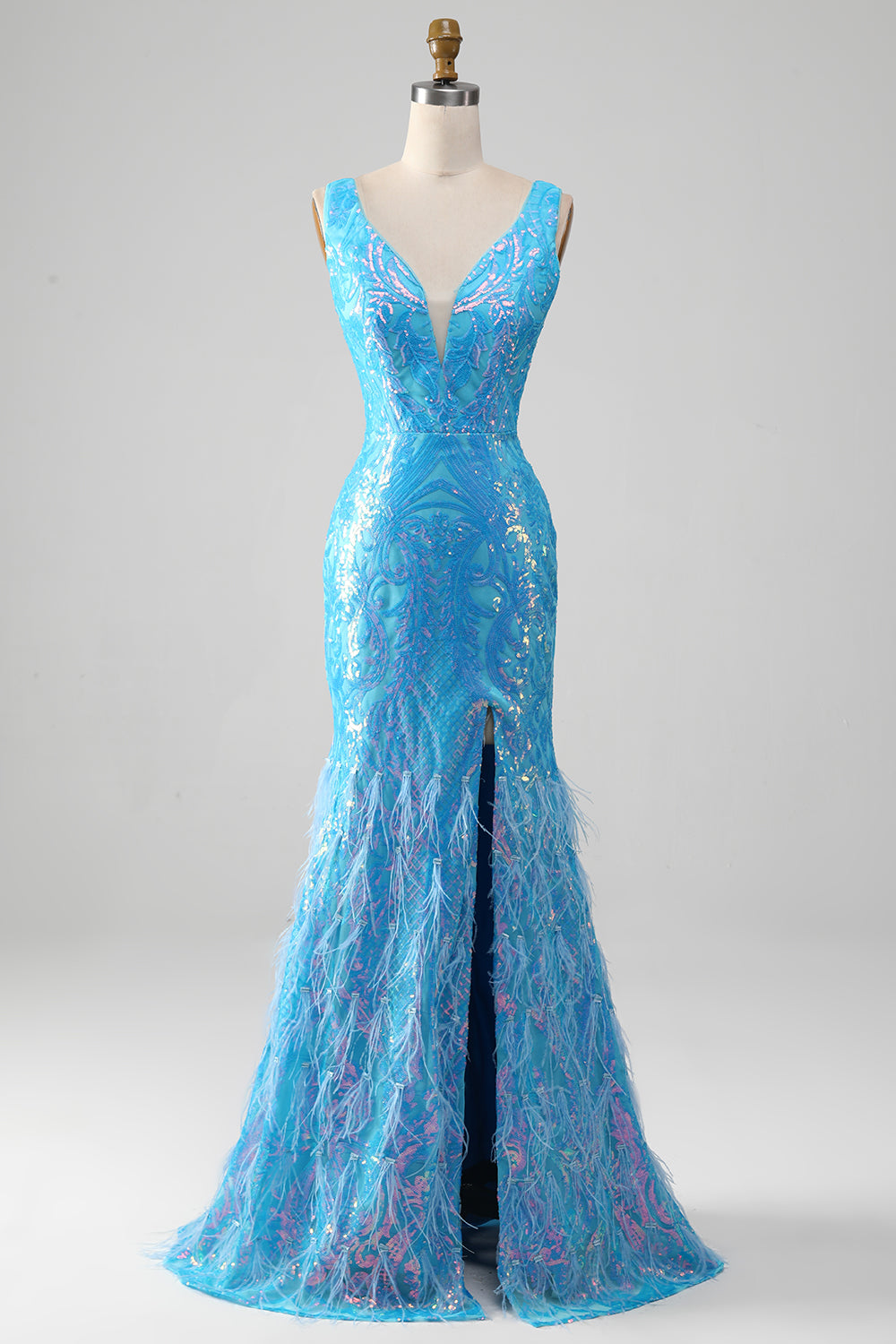 Wedtrend Women Sparkly Blue Prom Dress Mermaid V-Neck Long Evening Party Dress With Slit WEDTREND Wedtrend Women Sparkly Blue Prom Dress Mermaid V-Neck Long Evening Party Dress With Slit WEDTREND