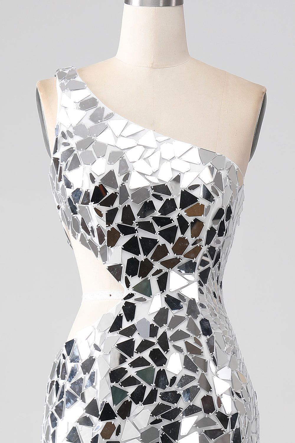 Wedtrend Women Silver Mirror Prom Dress One Shoulder Sequins Hollow-Out Long Evening Party Dress, Silver / US6 Wedtrend Women Silver Mirror Prom Dress One Shoulder Sequins Hollow-Out Long Evening Party Dress, Silver / US6