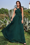 A-Line Halter Floor-Length Pine Chiffon Bridesmaid Dress