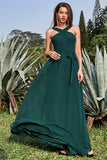 A-Line Halter Floor-Length Pine Chiffon Bridesmaid Dress