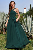 A-Line Halter Floor-Length Pine Chiffon Bridesmaid Dress