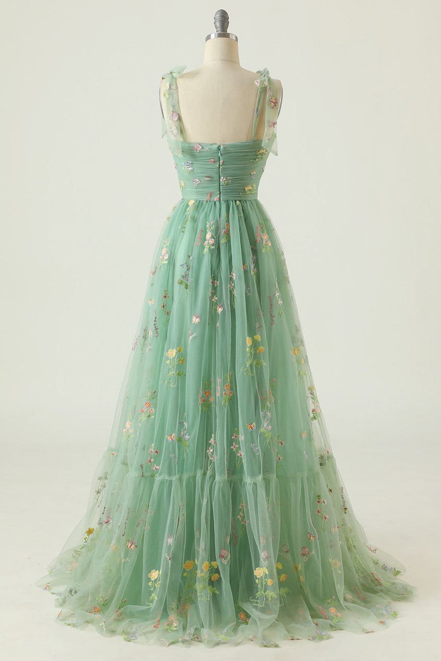 dress with embroidered sleeves Mermaid V-Neck Embroidered Bodice Open Criss Cross Back Long Prom Dress  AC3018