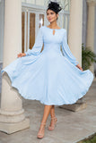 Sky Blue A-Line Chiffon Mother of the Bride Dress With Long Sleeves