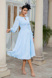 Sky Blue A-Line Chiffon Mother of the Bride Dress With Long Sleeves