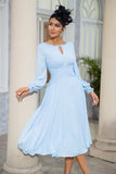 Sky Blue A-Line Chiffon Mother of the Bride Dress With Long Sleeves