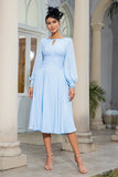 Sky Blue A-Line Chiffon Mother of the Bride Dress With Long Sleeves