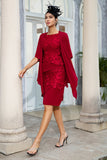 Dark Red Two Piece Midi-Length Mother of the Bride Dress with Lace