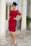 Dark Red Two Piece Midi-Length Mother of the Bride Dress with Lace