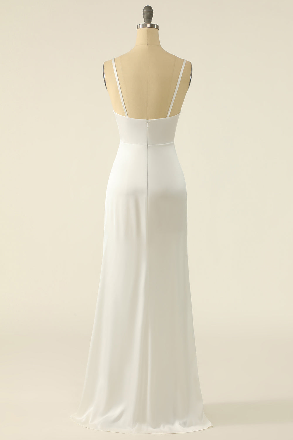 Ivory Sheath Cowl Neck Long Satin Simple Wedding Dress