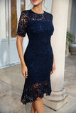 Navy Lace Mermaid Mother of the Bride Dress
