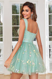 Cute Grey Blue A Line Sweetheart Short Homecoming Dress with Embroidery