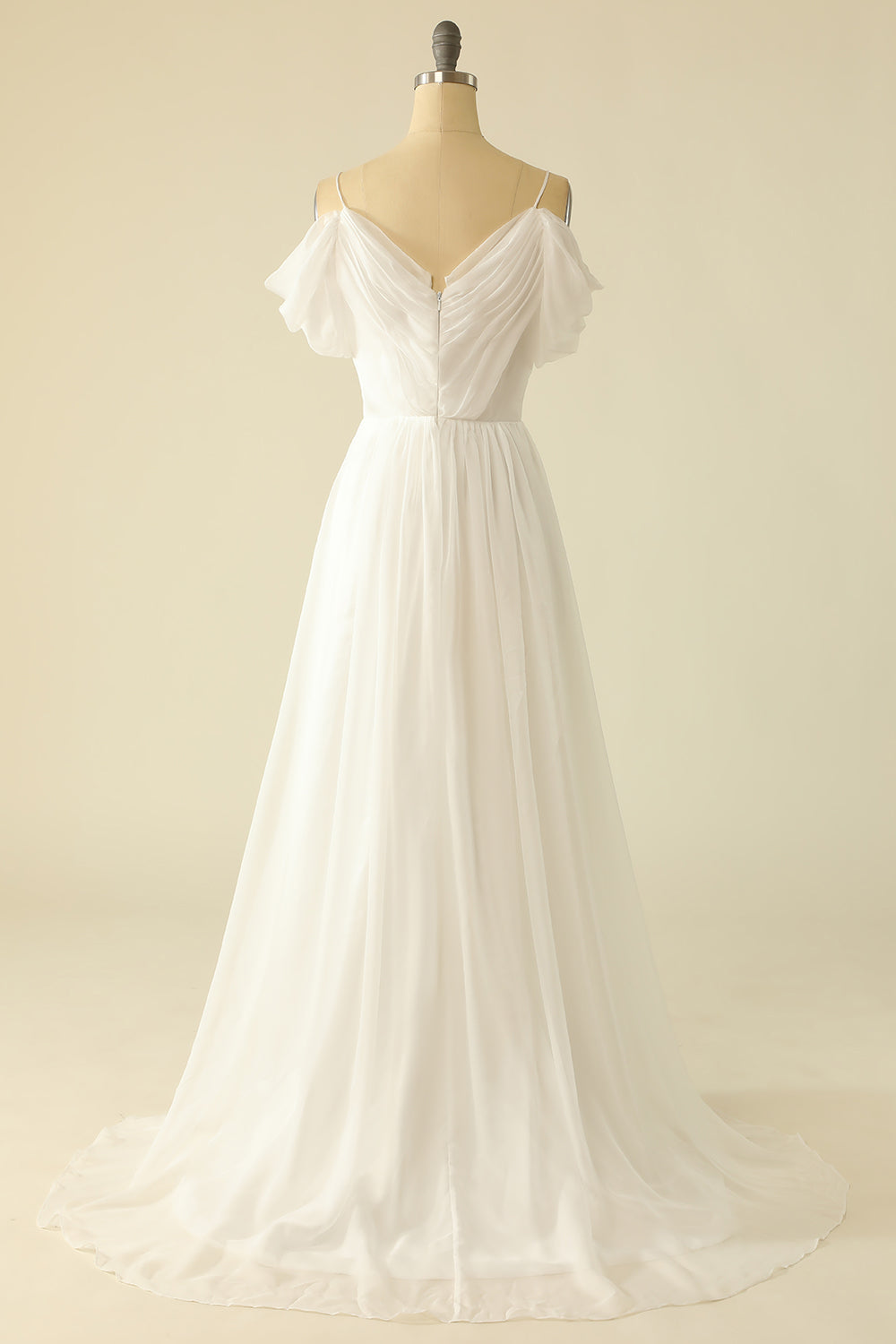 White A Line  Off the Shoulder Tulle Floor-Length Wedding Dress