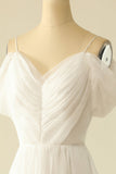 White A Line  Off the Shoulder Tulle Floor-Length Wedding Dress