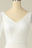 White Mermaid V Neck Long Lace Floor-Length Wedding Dress With Short Dress
