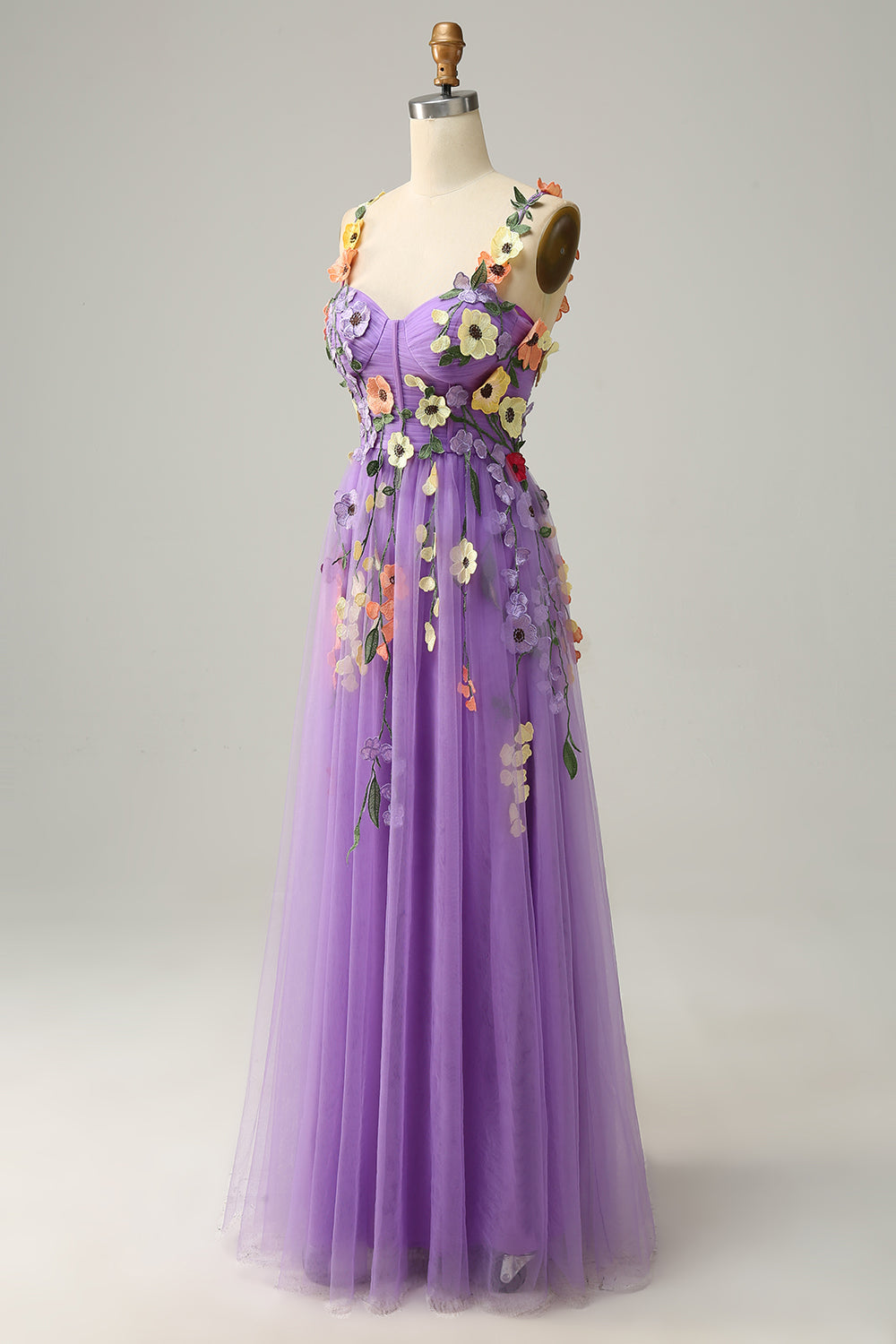 Purple Tulle A Line Purple Prom Dresses 2022 With 3D Flower Print