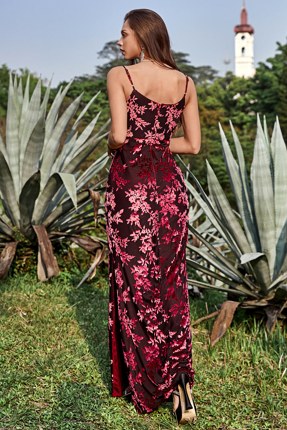 floral velvet bridesmaid dress Zapaka Women Grey Blue Wedding Party Dress V Neck A-Line Burnout Velvet Floral Printed Bridesmaid Dress, Grey Blue / US2