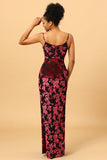 Burgundy Mermaid Spaghetti Straps Burnout Velvet Bridesmaid Dress With Slit