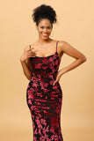 Burgundy Mermaid Spaghetti Straps Burnout Velvet Bridesmaid Dress With Slit