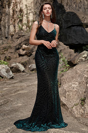 Mermaid Spaghetti Straps V Neck Green Long Velvet Bridesmaid Dress