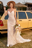 Ivory Mermaid Lace Long Boho Wedding Dress With Sweep Train