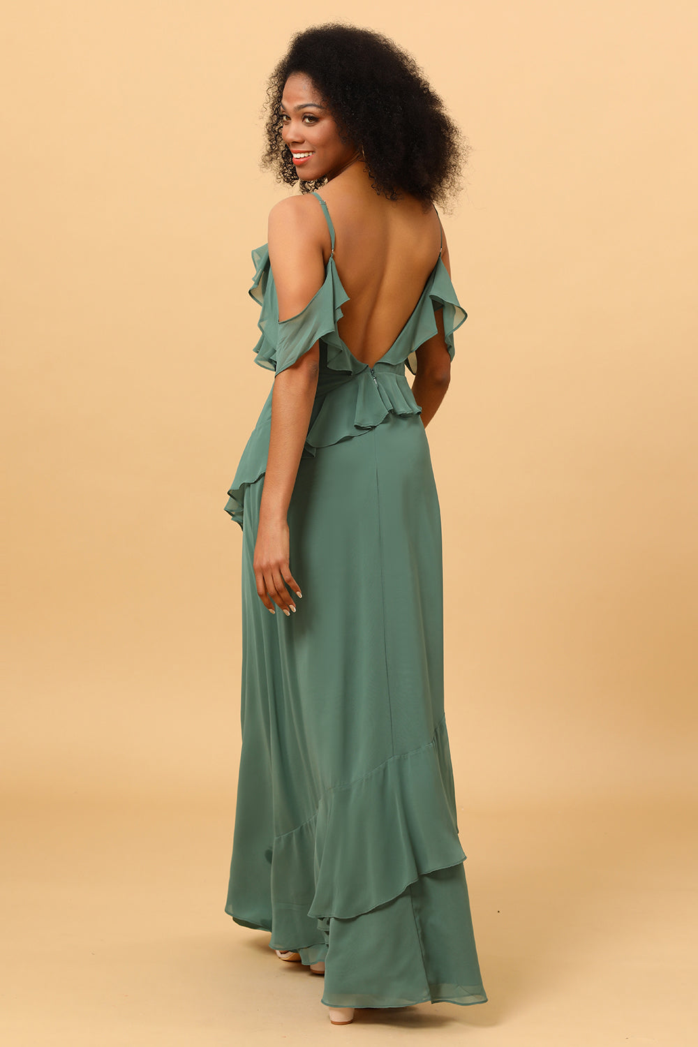 Wedtrend Women Bridesmaids Eucalyptus Spaghetti Straps Long Chiffon Bridesmaid Dress with Ruffles WEDTREND Wedtrend Women Bridesmaids Eucalyptus Spaghetti Straps Long Chiffon Bridesmaid Dress with Ruffles WEDTREND