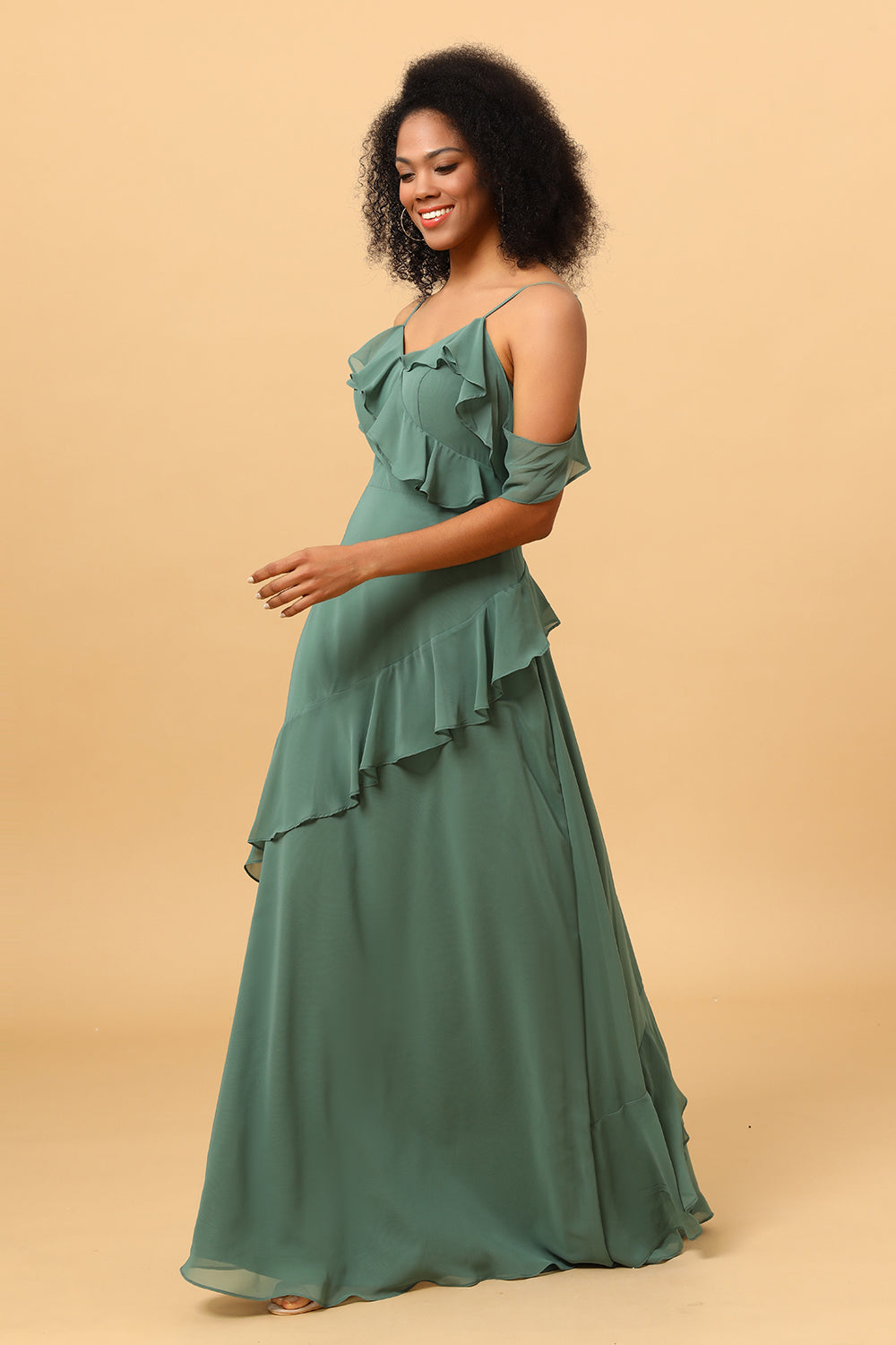 ruffle bridesmaid dresses Wedtrend Women Bridesmaids Eucalyptus Spaghetti Straps Long Chiffon Bridesmaid Dress with Ruffles – WEDTREND