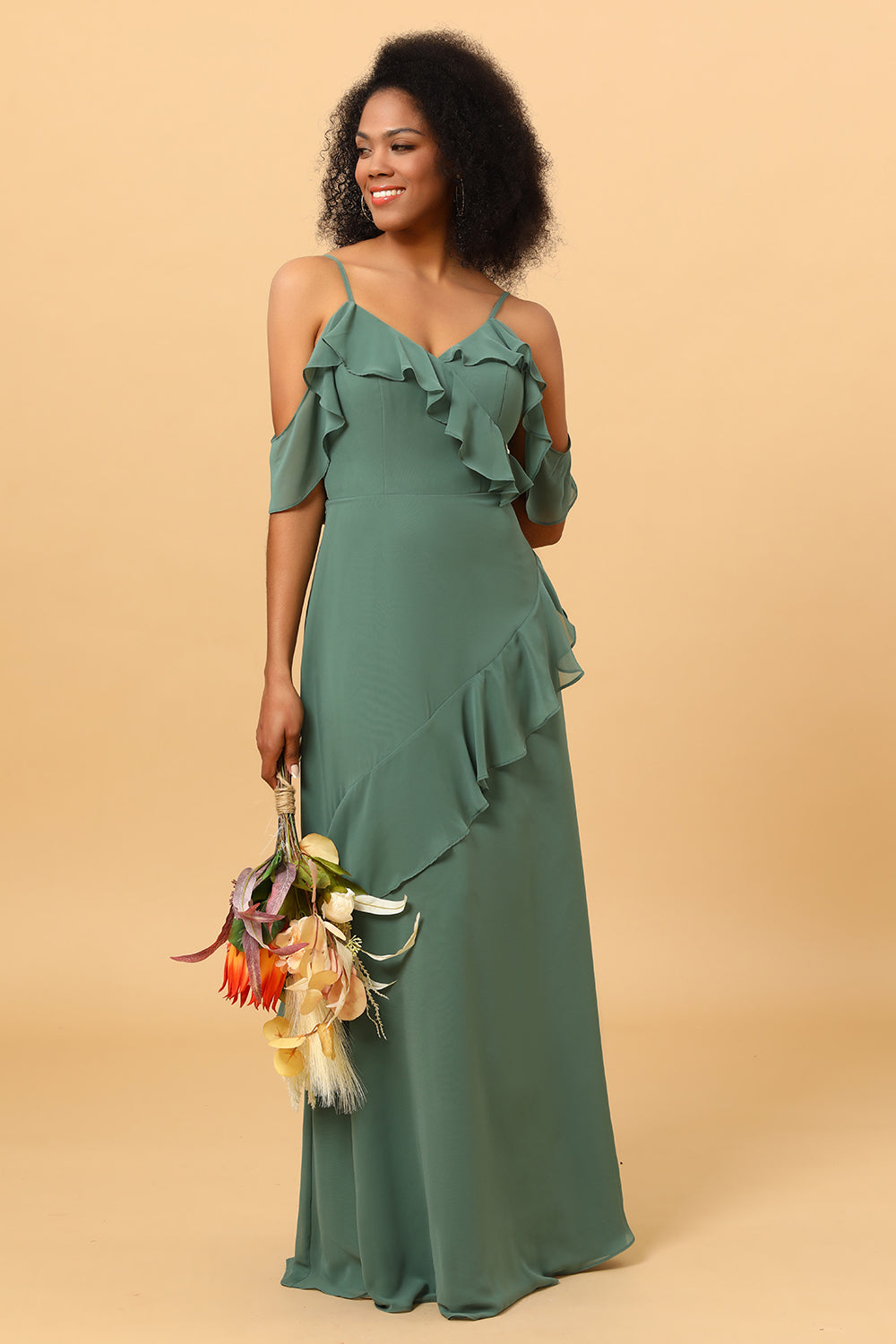 Wedtrend Women Bridesmaids Eucalyptus Spaghetti Straps Long Chiffon Bridesmaid Dress with Ruffles WEDTREND Wedtrend Women Bridesmaids Eucalyptus Spaghetti Straps Long Chiffon Bridesmaid Dress with Ruffles WEDTREND