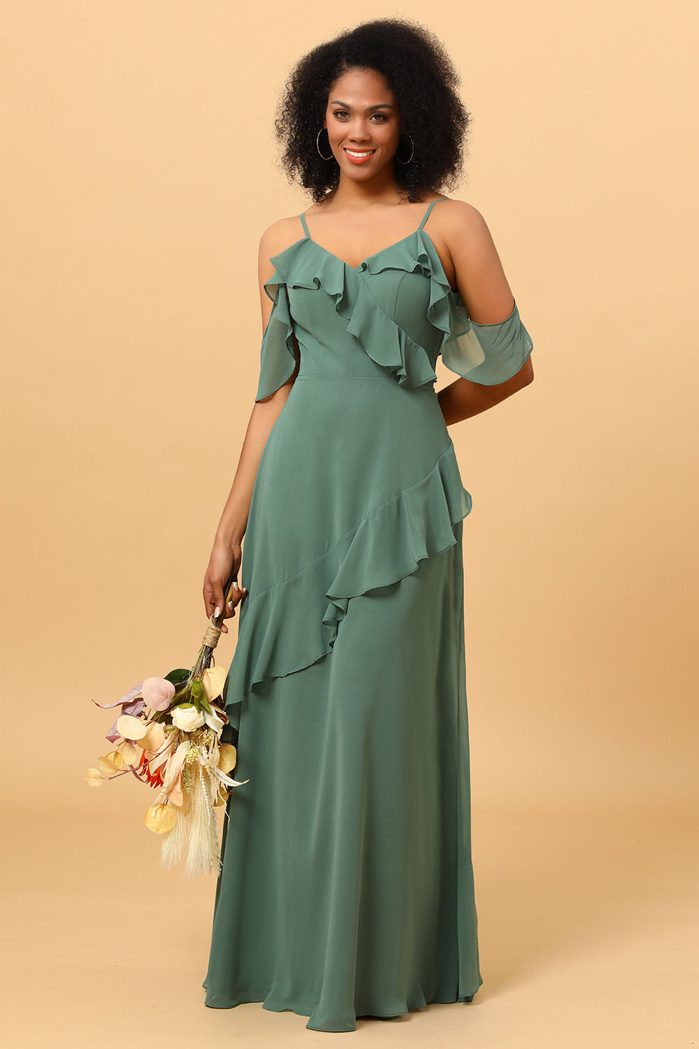 Wedtrend Women Bridesmaids Eucalyptus Spaghetti Straps Long Chiffon Bridesmaid Dress with Ruffles WEDTREND Wedtrend Women Bridesmaids Eucalyptus Spaghetti Straps Long Chiffon Bridesmaid Dress with Ruffles WEDTREND