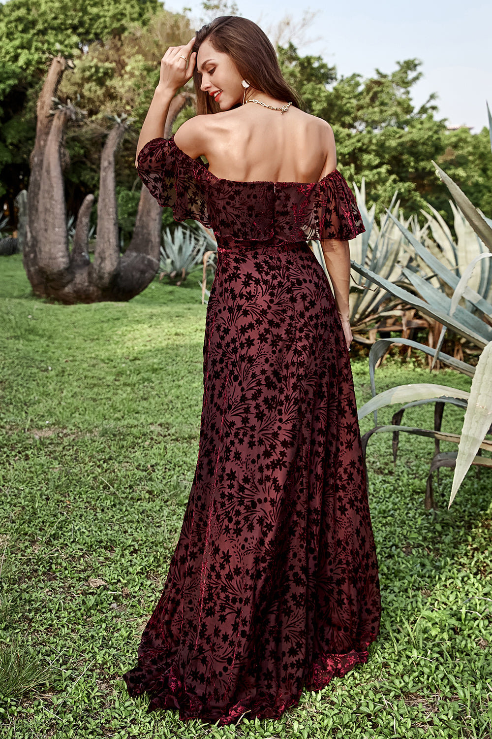Wedtrend Women Burgundy Flower Bridesmaid Dress A Line Off The Shoulder Burnout Velvet Floor-Length Wedding Party Guest Dress WEDTREND Wedtrend Women Burgundy Flower Bridesmaid Dress A Line Off The Shoulder Burnout Velvet Floor-Length Wedding Party Guest Dress WEDTREND