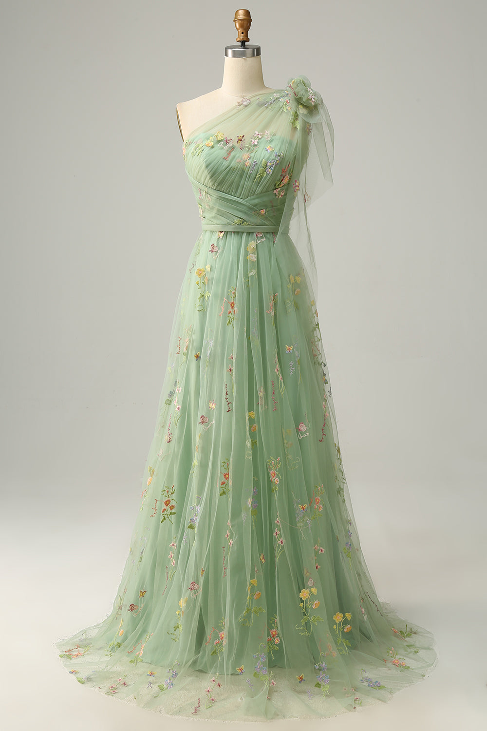 Wedtrend Women Green Prom Dress A-Line Sleeveless One Shoulder Long Formal Dress With Embroidery WEDTREND Wedtrend Women Green Prom Dress A-Line Sleeveless One Shoulder Long Formal Dress With Embroidery WEDTREND