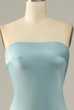 Grey Blue Mermaid Strapless Floor Length Satin Bridesmaid Dress