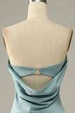 Grey Blue Mermaid Strapless Floor Length Satin Bridesmaid Dress