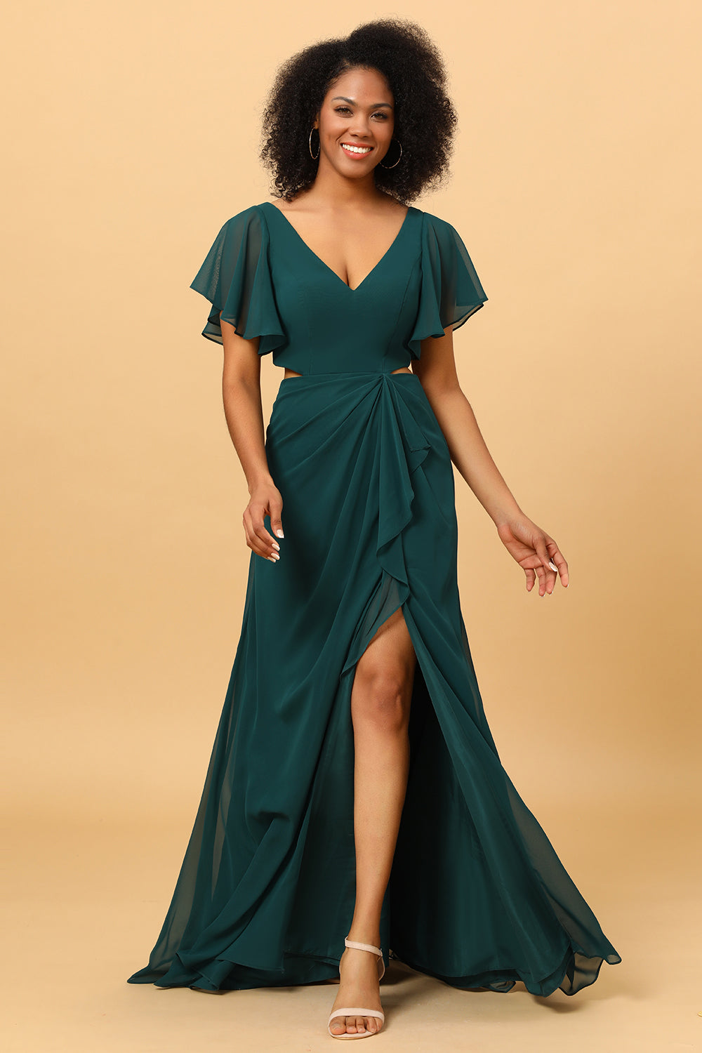 Wedtrend Pine A Line V Neck Short Sleeves Pleated Chiffon Long Bridesmaid Dress with Ruffles Wedding Party Dress, Pine / US22W Wedtrend Pine A Line V Neck Short Sleeves Pleated Chiffon Long Bridesmaid Dress with Ruffles Wedding Party Dress, Pine / US22W