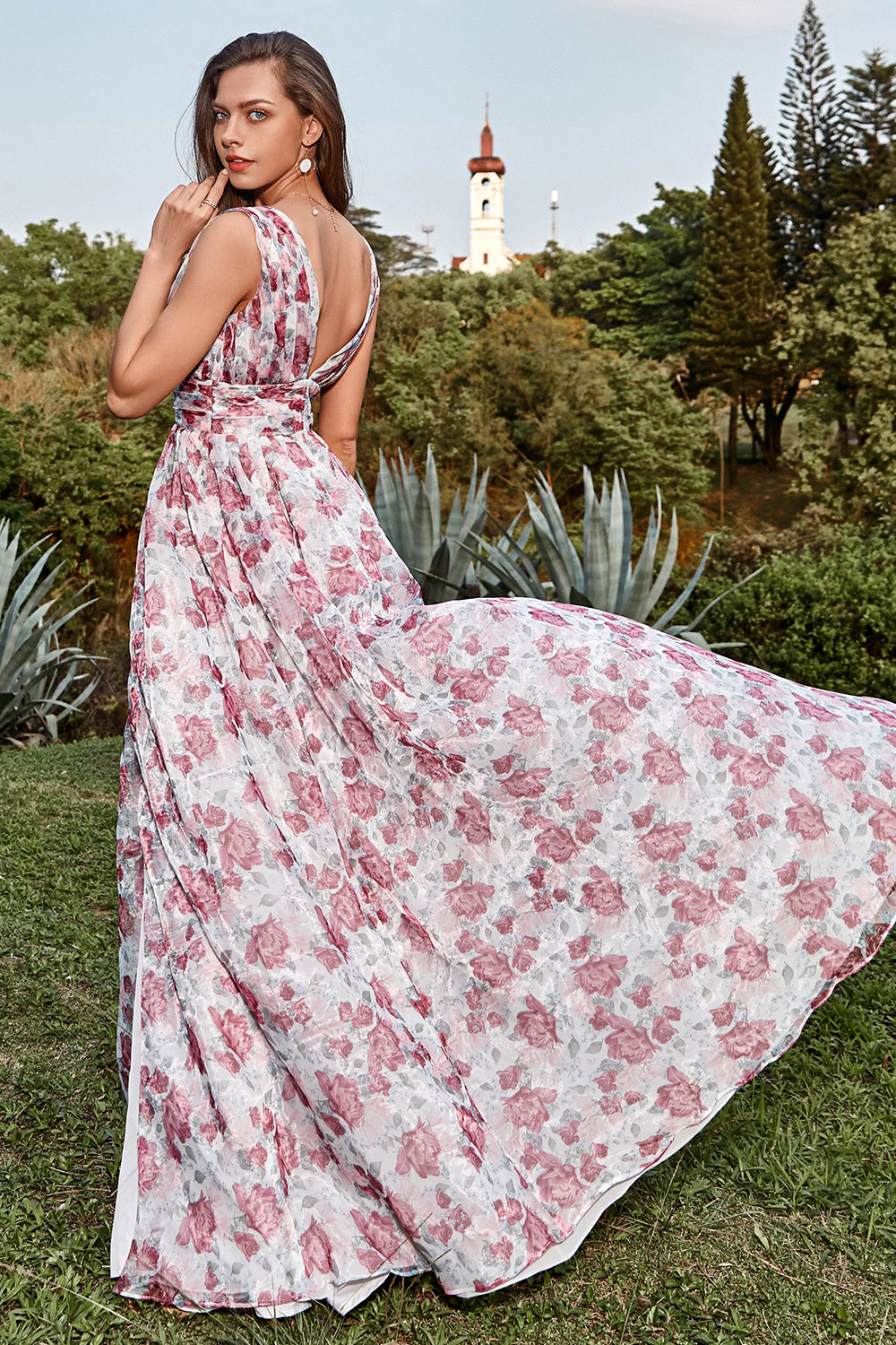Wedtrend Women Wedding Party Dress Grey Floral A-Line Deep V Neck Floor-Length Bridesmaid Dress with Split Front, Grey / US12 Wedtrend Women Wedding Party Dress Grey Floral A-Line Deep V Neck Floor-Length Bridesmaid Dress with Split Front, Grey / US12
