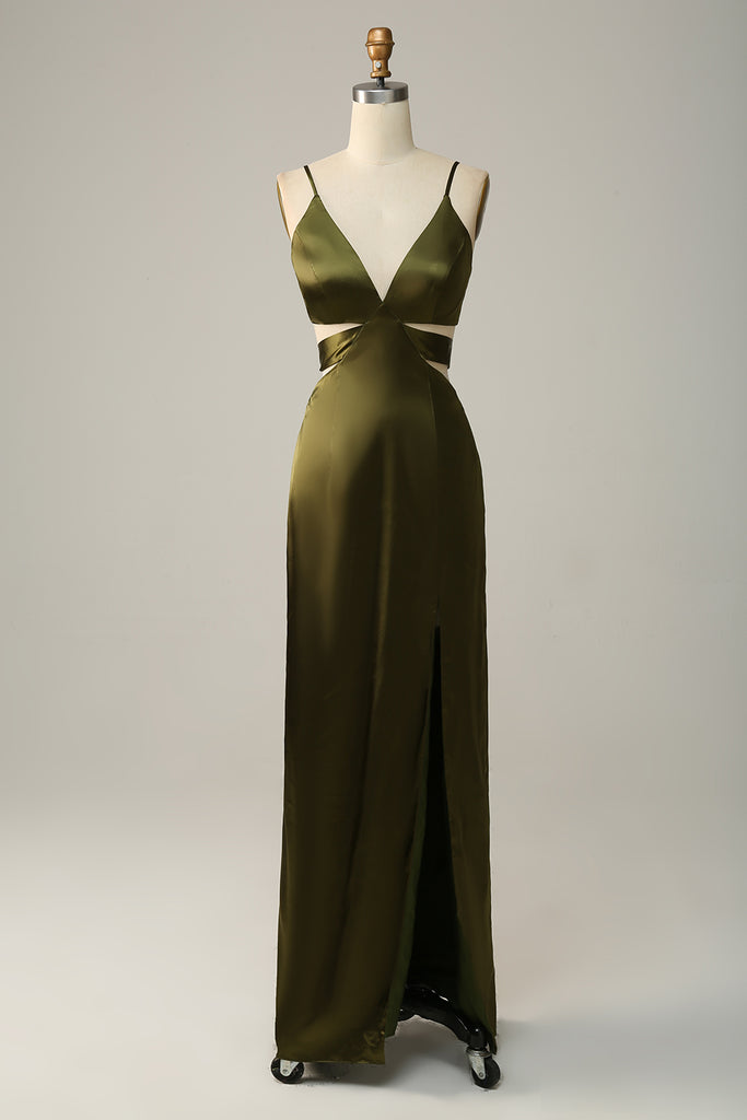 Off-the-Shoulder Sheath Bridesmaid Dress with Slit in Olive main image 1