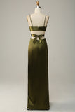 Olive Sheath Spaghetti Straps Cut Out Satin Bridesmaid Dress