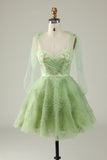 Green A Line Sweetheart Short Homecoming Dress with Sequins