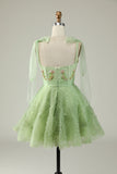 Green A Line Sweetheart Short Homecoming Dress with Appliques Sequins