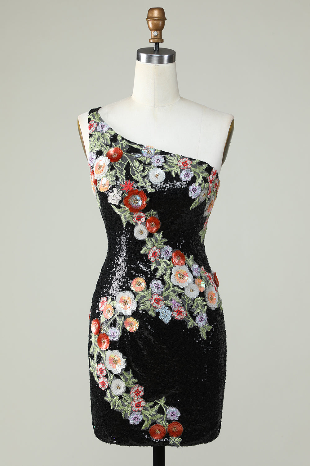 Wedtrend Women Bodycon Homecoming Dress with 3d Flowers One Shoulder Black Sequin Beading Cocktail Party Dress WEDTREND Wedtrend Women Bodycon Homecoming Dress with 3d Flowers One Shoulder Black Sequin Beading Cocktail Party Dress WEDTREND