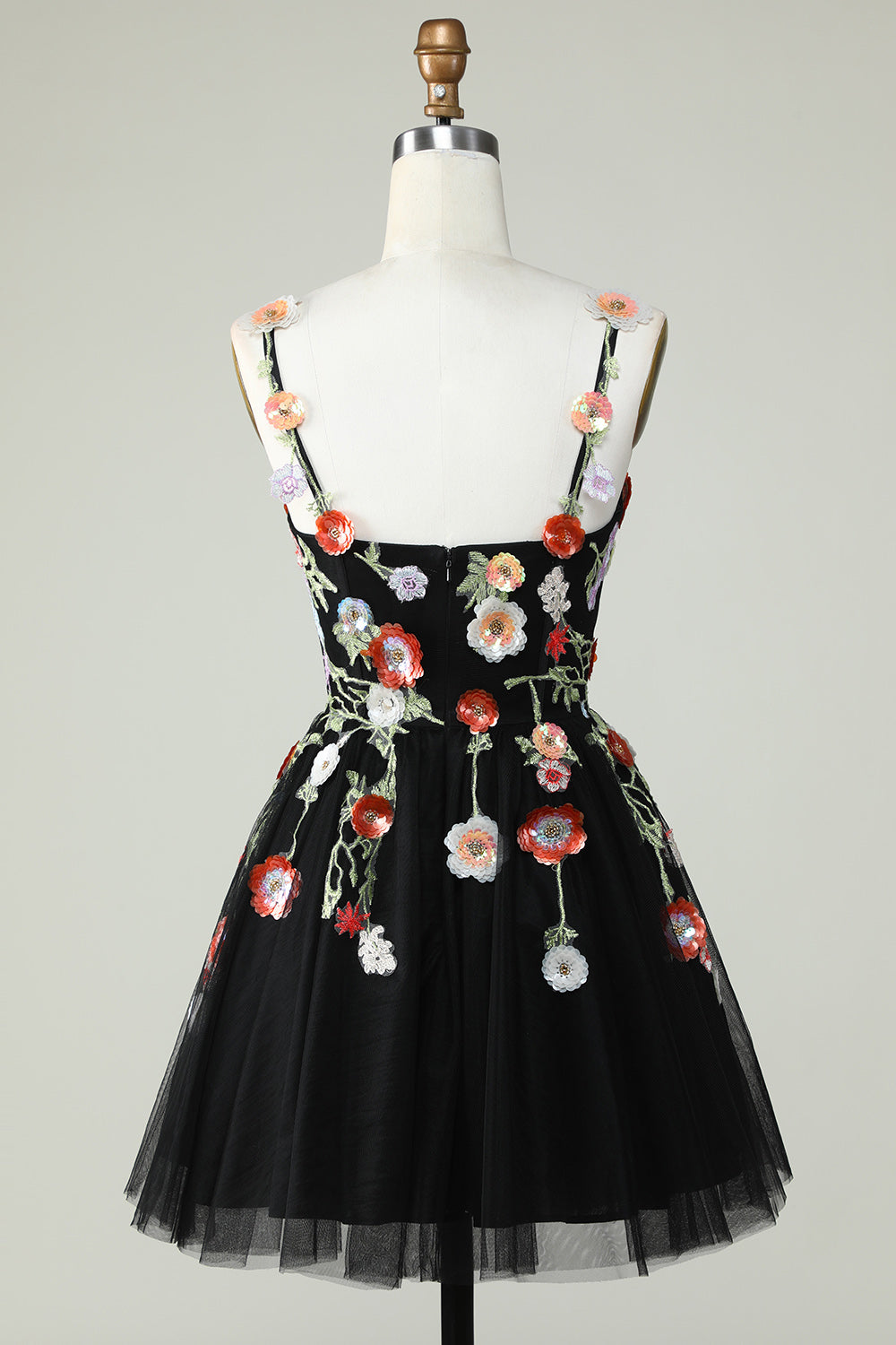 WEDTREND Women Black Homecoming Dress A Line Spaghetti Straps Sequin Short Prom Dress with Flowers WEDTREND Women Black Homecoming Dress A Line Spaghetti Straps Sequin Short Prom Dress with Flowers