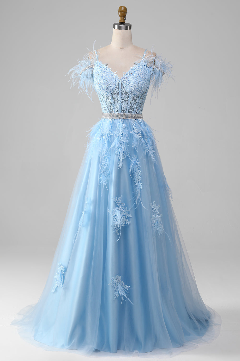 Baby Blue Feather Homecoming Dresses Light Blue Beaded Feather Prom Dresses Long Puffed Sleeve Evening Dress Baby Blue Feather Homecoming Dresses Light Blue Beaded Feather Prom Dresses Long Puffed Sleeve Evening Dress