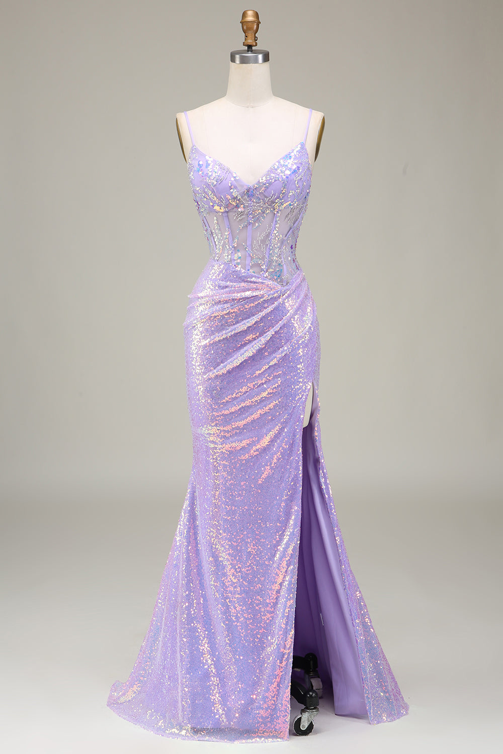 Wedtrend Women Sparkly Light Purple Long Prom Dress with Slit Mermaid Spaghetti Straps Corset Evening Dress, Lilac / US10 Wedtrend Women Sparkly Light Purple Long Prom Dress with Slit Mermaid Spaghetti Straps Corset Evening Dress, Lilac / US10