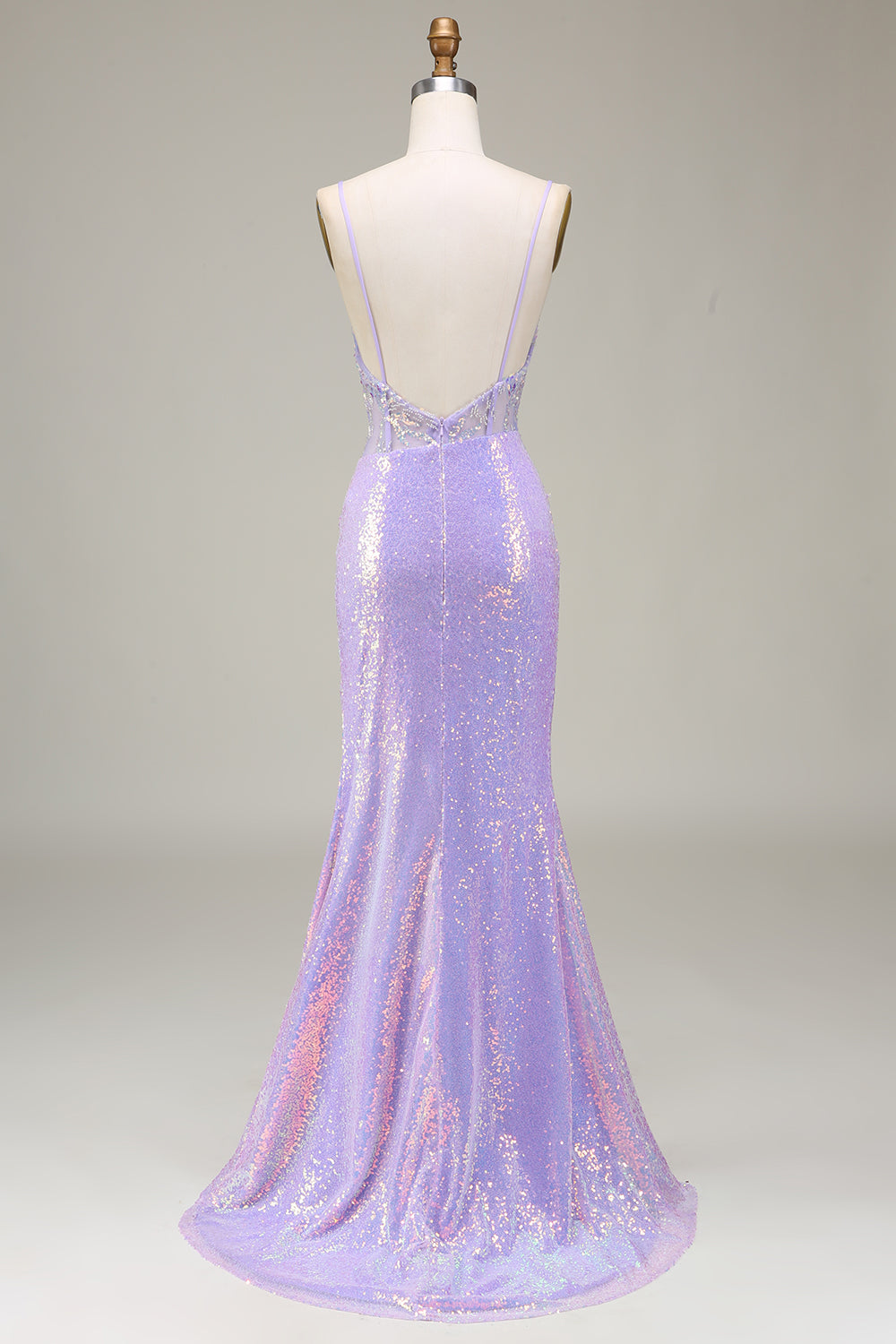 Light Purple Mermaid Sparkly Corset Long Prom Dress with Slit